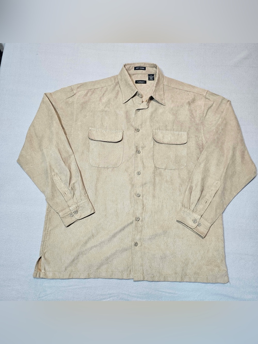 #320 Van Heusen Soft Suede Tan Button-Up Overshirt Jacket Men’s LT